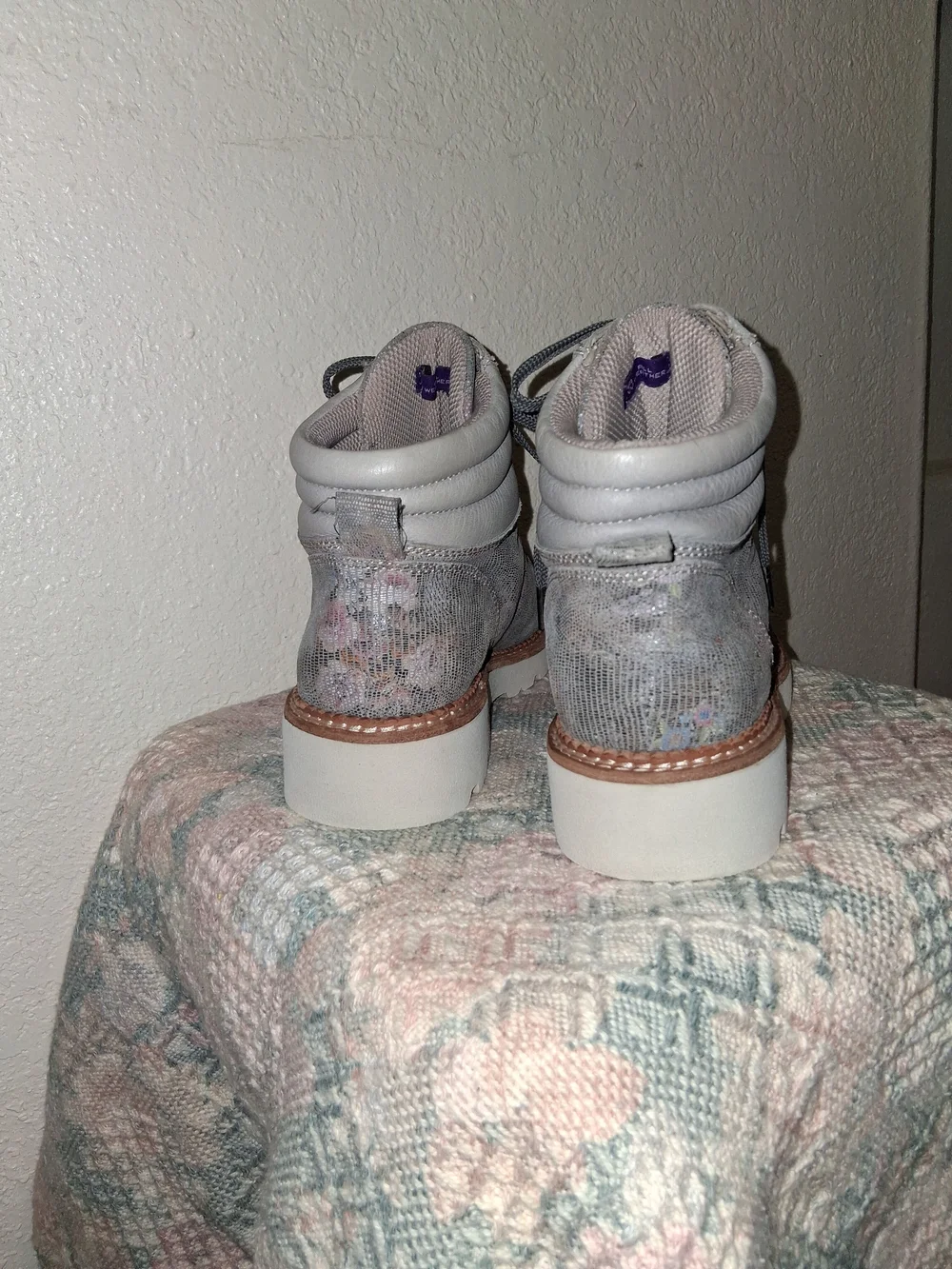 Bionica Grey Floral Lace-Up Ankle Boots